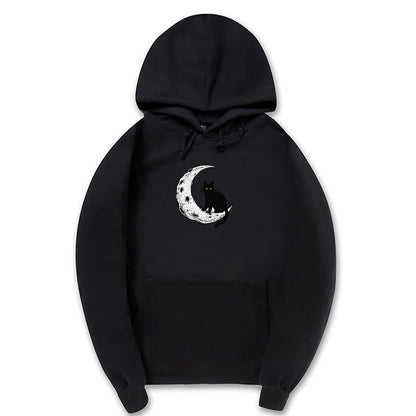 CORIRESHA Sudadera con capucha unisex Moon Cat Casual de manga larga suave y linda sudadera con bolsillo