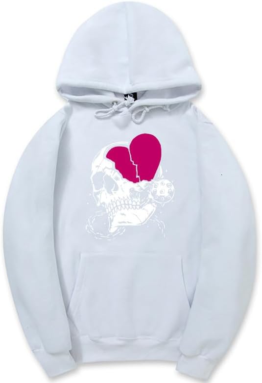 CORIRESHA - Sudadera con capucha para mujer, diseño de corazón, manga larga, con cordón, informal, básica, con diseño de calavera