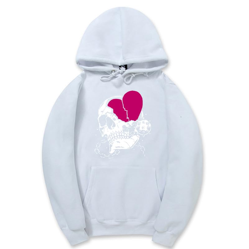 CORIRESHA - Sudadera con capucha para mujer, diseño de corazón, manga larga, con cordón, informal, básica, con diseño de calavera