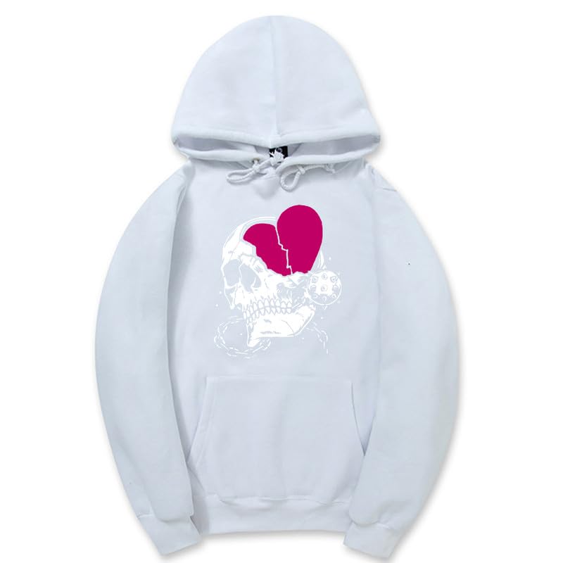 CORIRESHA Women's Cute Heart Hoodie Long Sleeve Drawstring Casual Basic Skull Sweatshirt