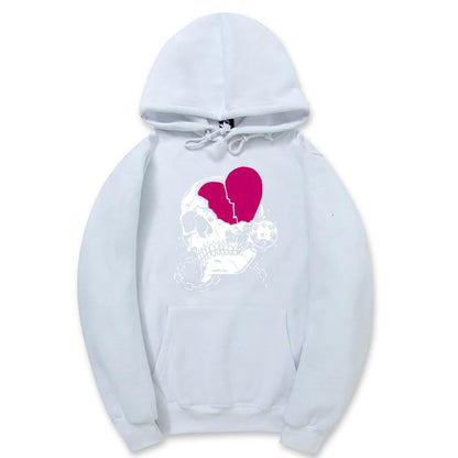 CORIRESHA - Sudadera con capucha para mujer, diseño de corazón, manga larga, con cordón, informal, básica, con diseño de calavera