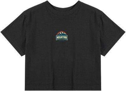 CORIRESHA Camiseta retro de montaña con cuello redondo de verano de manga corta para mujer