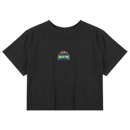 CORIRESHA Camiseta retro de montaña con cuello redondo de verano de manga corta para mujer
