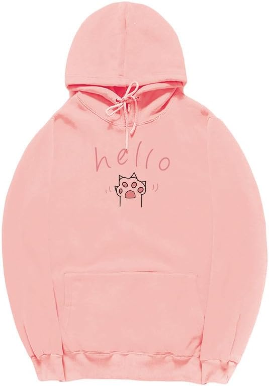 CORIRESHA Cat Paw Graphic Hoodie Drawstring Pocket Kawaii Cute Letter Sweatshirt