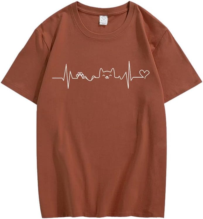 CORIRESHA Camisetas divertidas para amantes de los gatos con latido del corazón para adolescentes