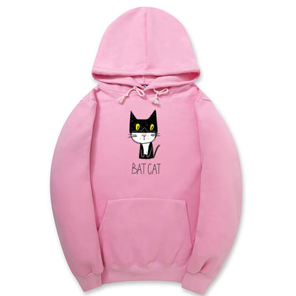 CORIRESHA Teen Funny Bat Cat Hoodie Long Sleeve Drawstring Kangaroo Pocket Cotton Sweatshirt