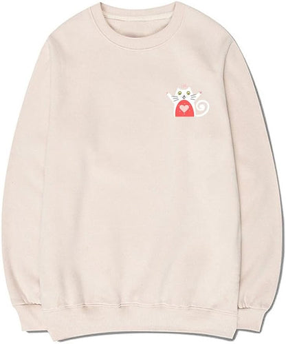 CORIRESHA Unisex Cat Lovers Heart Print Crewneck Long Sleeves Casual Sweatshirt