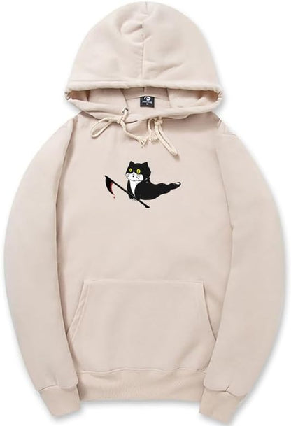 CORIRESHA Unisex Ghost Cat Hoodie Long Sleeve Drawstring Casual Halloween Sweatshirt