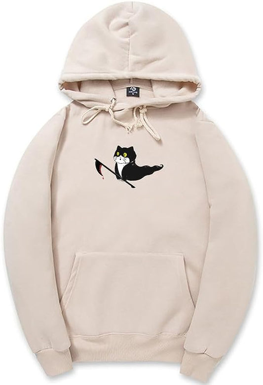 CORIRESHA Unisex Ghost Cat Hoodie Long Sleeve Drawstring Casual Halloween Sweatshirt