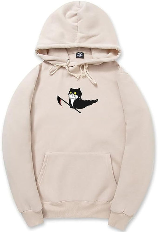 CORIRESHA Sudadera unisex con capucha de gato fantasma de manga larga con cordón casual de Halloween