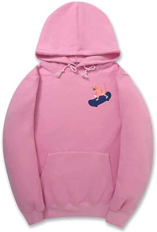 CORIRESHA Adolescentes Divertido Skateboarding Gato Patrón Casual Manga Larga Básica Sudadera con capucha