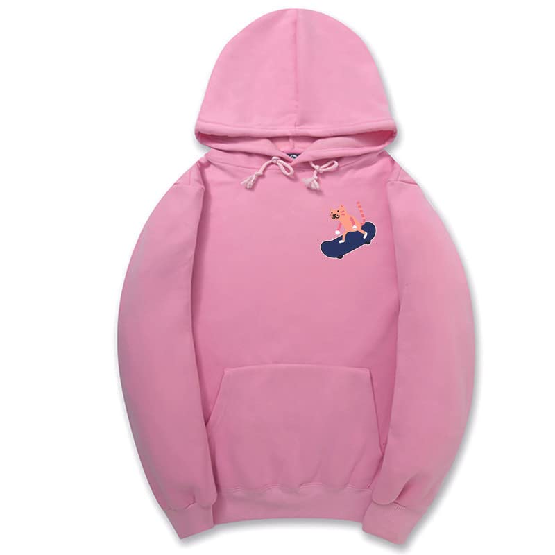 CORIRESHA Adolescentes Divertido Skateboarding Gato Patrón Casual Manga Larga Básica Sudadera con capucha