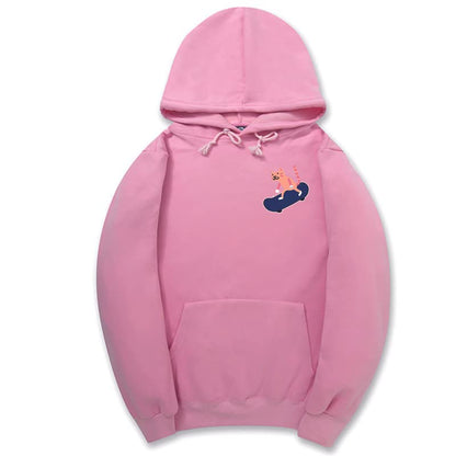 CORIRESHA Adolescentes Divertido Skateboarding Gato Patrón Casual Manga Larga Básica Sudadera con capucha