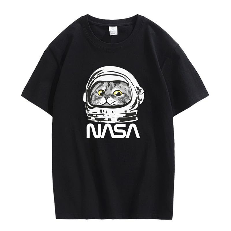 CORIRESHA Camiseta adolescente de la NASA cuello redondo manga corta lindo top para los amantes de los gatos