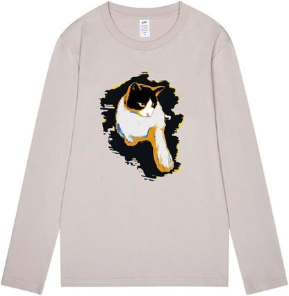 CORIRESHA Teen Cute Cat Crew Neck Long Sleeve Casual Soft Cotton T-Shirt