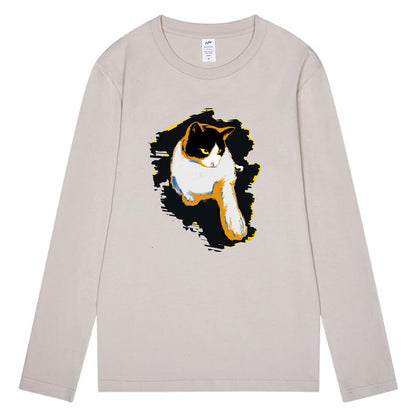 CORIRESHA Teen Cute Cat Crew Neck Long Sleeve Casual Soft Cotton T-Shirt
