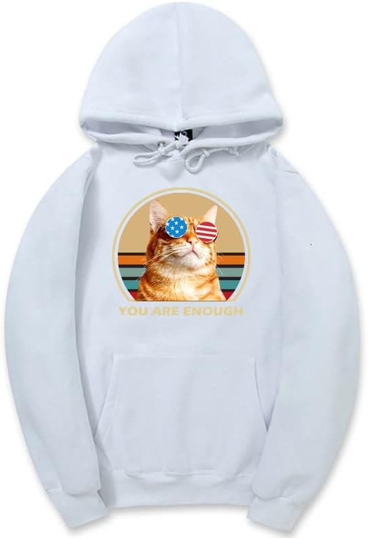 CORIRESHA You are Enough Adolescente Linda Sudadera con capucha Casual Manga Larga Cordón Algodón Gato Amantes Sudaderas