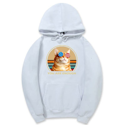 CORIRESHA You are Enough Teen Cute Hoodie Casual Long Sleeve Drawstring Cotton Cat Lovers Sweatshirts