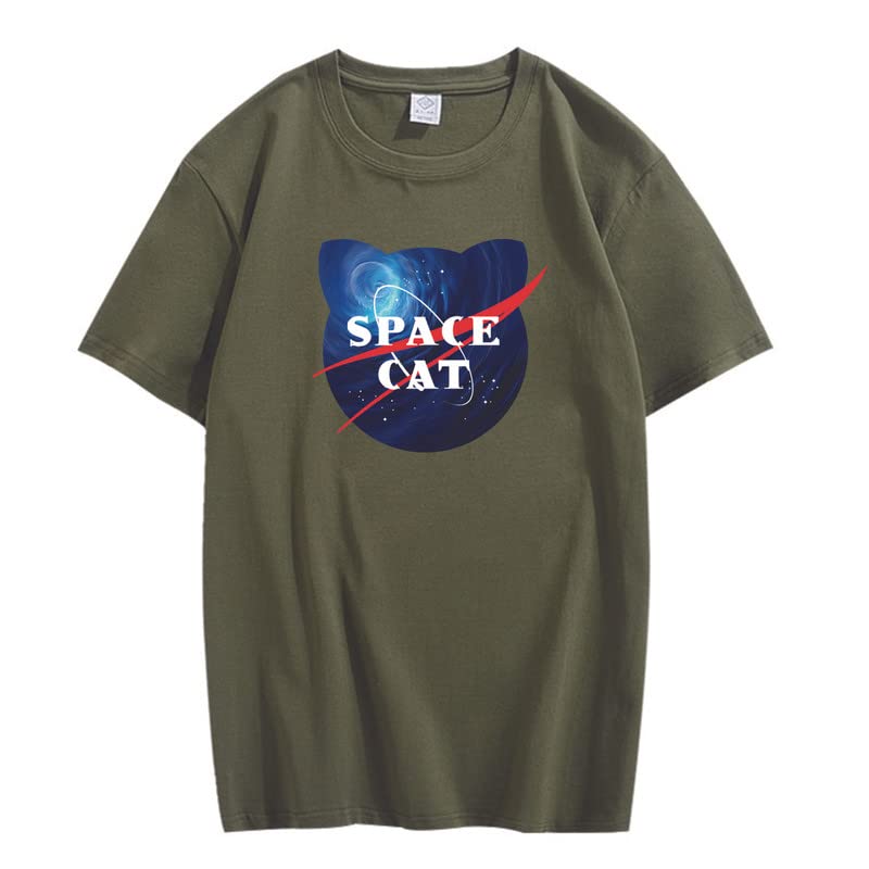 CORIRESHA Space Lover Casual cuello redondo manga corta lindo gato talla grande camiseta unisex