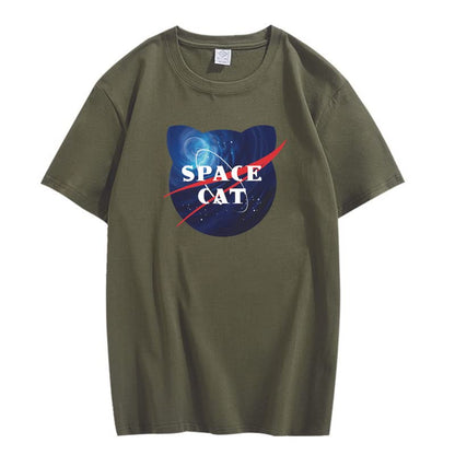 CORIRESHA Space Lover Casual Crew Neck Short Sleeve Cute Cat Plus Size Unisex T-Shirt