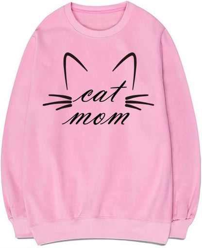 CORIRESHA Funny Cat Face Round Neck Long Sleeve Soft Cotton Cute Pullover Sweatshirt