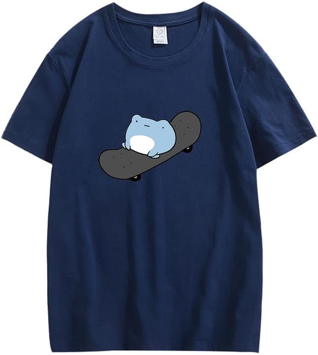 CORIRESHA Camiseta de skate de algodón de manga corta con cuello redondo y estampado de rana linda para adolescentes