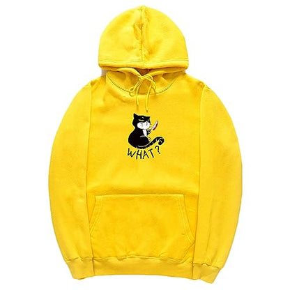 CORIRESHA Unisex Funny With Knife Cat Hoodie Drawstring Kangaroo Pocket Halloween Sweatshirt