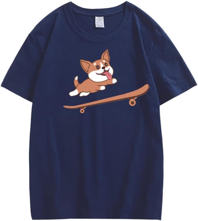 CORIRESHA Adolescente Lindo Shiba Inu Perro Monopatín Cuello Redondo Manga Corta Camiseta Acogedora