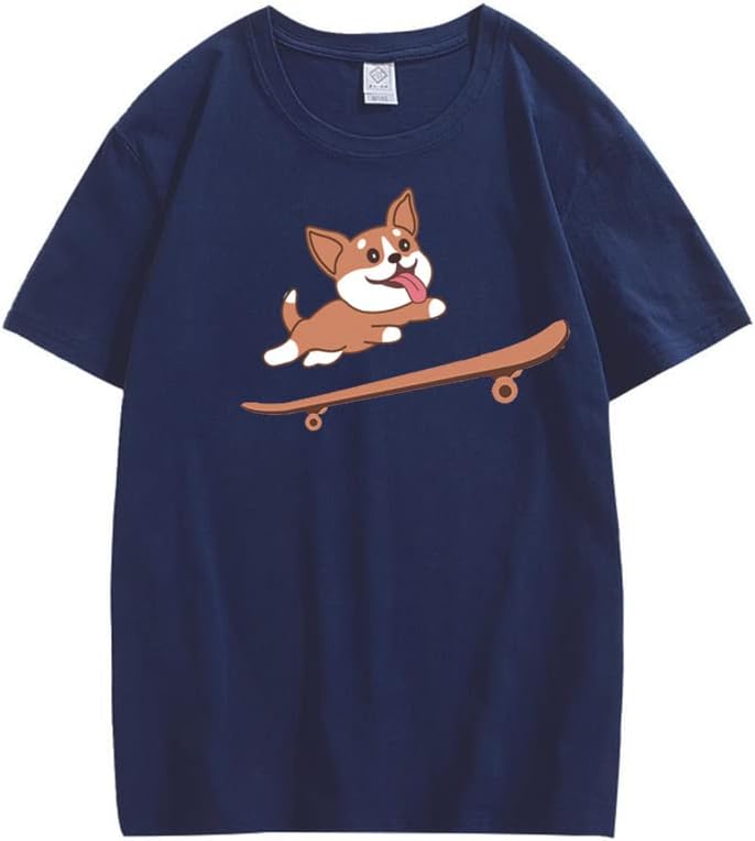 CORIRESHA Teen Cute Shiba Inu Dog Skateboard Round Neck Short Sleeves Cozy T-Shirt