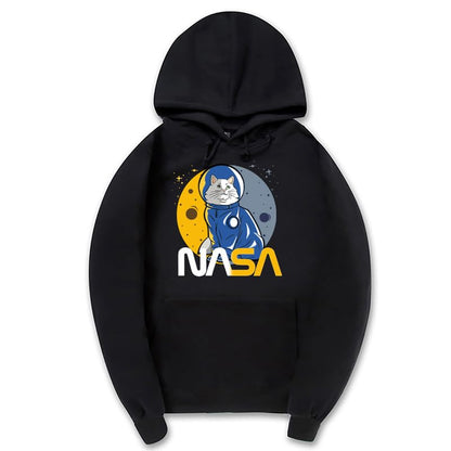 CORIRESHA Teen's Astronaut NASA Hoodie Casual Long Sleeve Drawstring Cat Sweatshirt
