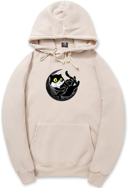 CORIRESHA Teen Funny Cat Hoodie Long Sleeve Drawstring Kangaroo Pocket Soft Cotton Sweatshirt