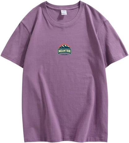 CORIRESHA Camiseta unisex de algodón holgada de manga corta con cuello redondo y gráfico de montaña retro