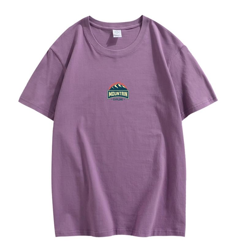 CORIRESHA Camiseta unisex de algodón holgada de manga corta con cuello redondo y gráfico de montaña retro
