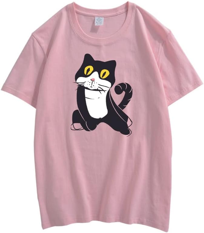 CORIRESHA Camiseta de gato lindo casual cuello redondo manga corta verano básico algodón tops