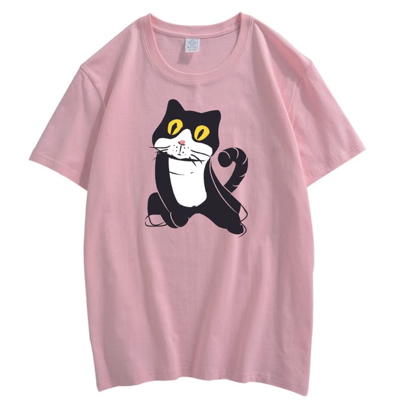 CORIRESHA Women's Cute Cat T-Shirt Casual Crew Neck Short Sleeve Summer Basic Cotton Tops