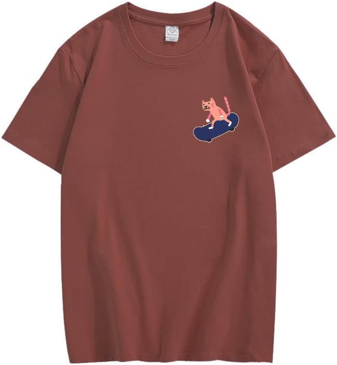CORIRESHA Camiseta de algodón unisex básica con diseño de gato en monopatín para amantes de los animales