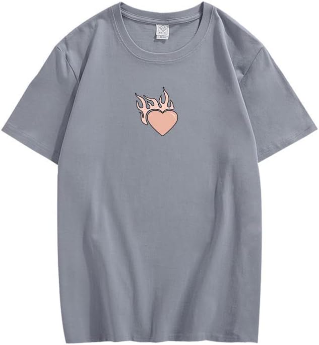 CORIRESHA Adolescente Lindo Corazón Llama Cuello Redondo Manga Corta Casual Algodón San Valentín Camiseta