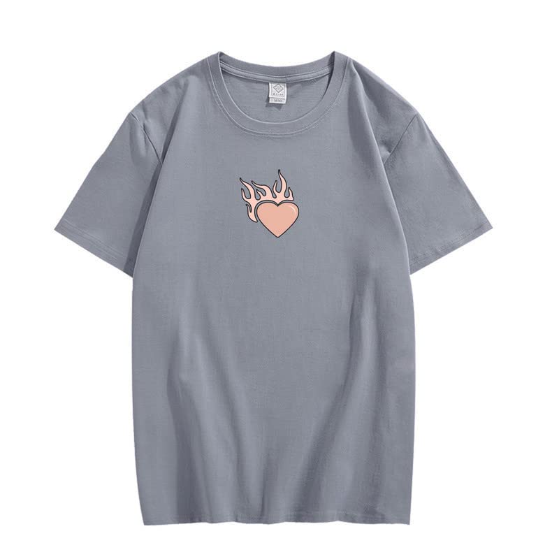 CORIRESHA Adolescente Lindo Corazón Llama Cuello Redondo Manga Corta Casual Algodón San Valentín Camiseta