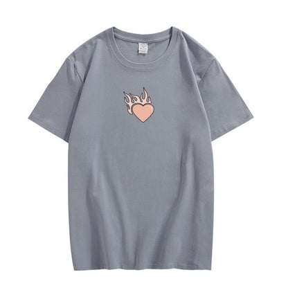 CORIRESHA Adolescente Lindo Corazón Llama Cuello Redondo Manga Corta Casual Algodón San Valentín Camiseta