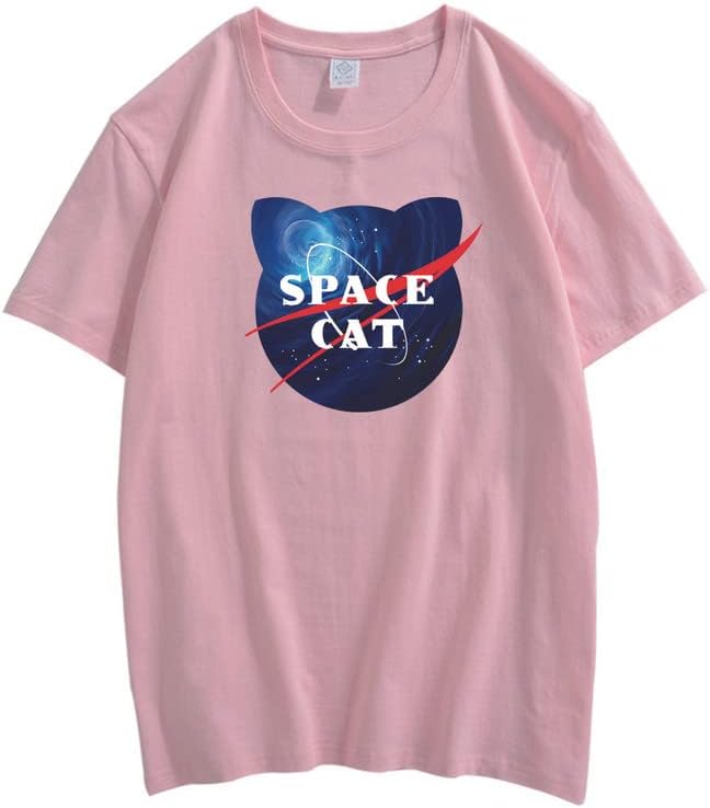 CORIRESHA Space Lover Casual cuello redondo manga corta lindo gato talla grande camiseta unisex