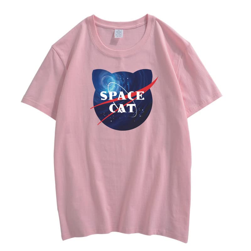 CORIRESHA Space Lover Casual cuello redondo manga corta lindo gato talla grande camiseta unisex