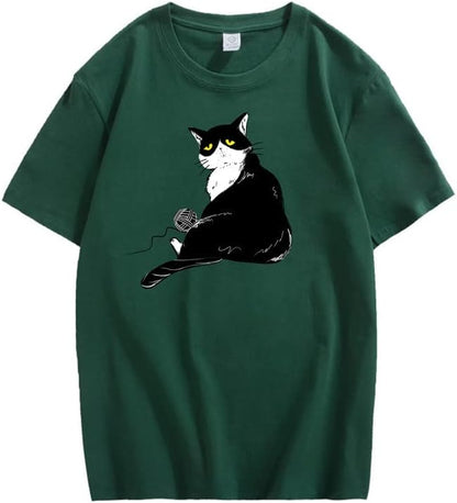 CORIRESHA Teen's Cute Cat T-Shirt Casual Crew Neck Short Sleeve Cotton Loose Top