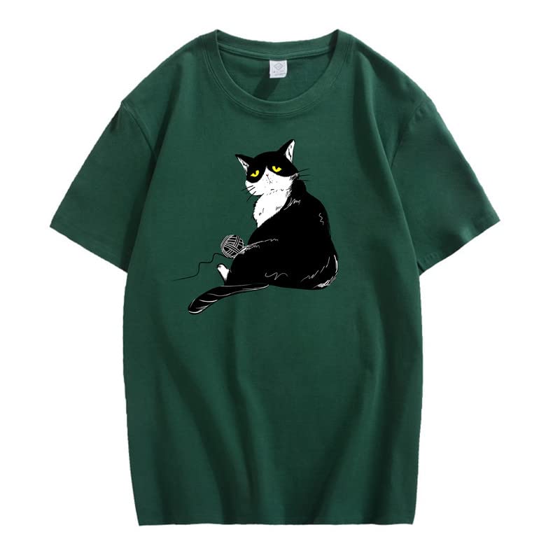 CORIRESHA Teen's Cute Cat T-Shirt Casual Crew Neck Short Sleeve Cotton Loose Top