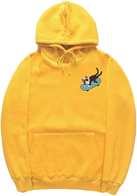 CORIRESHA Sudadera con capucha de manga larga con cordón y diseño de gato monopatín para jóvenes