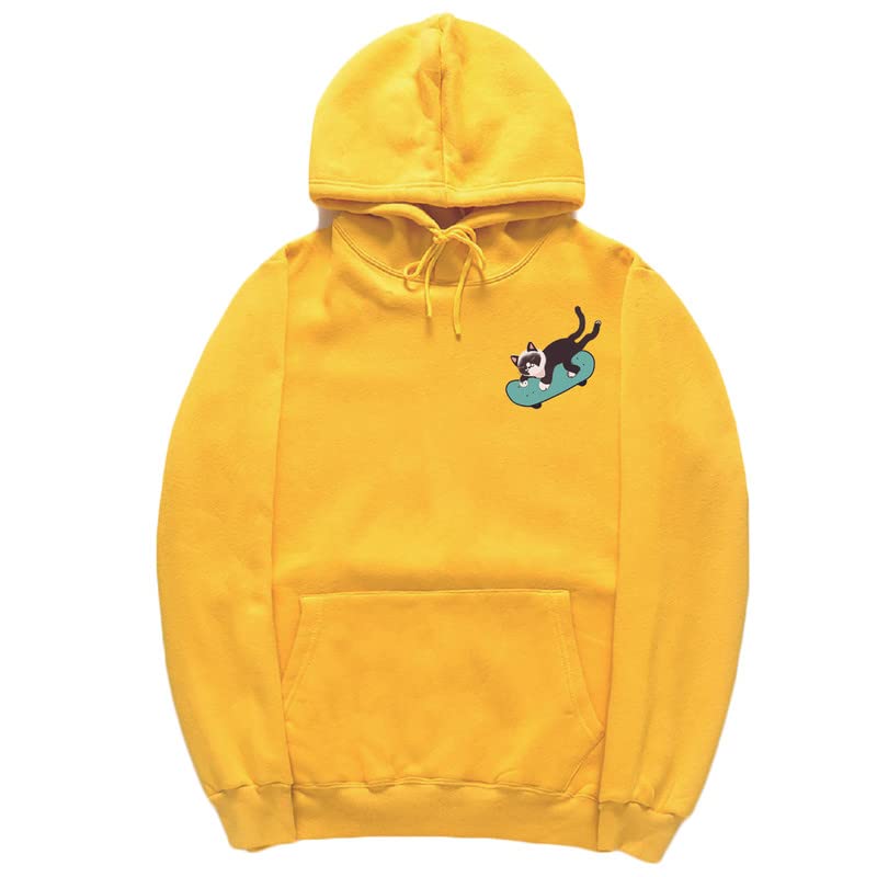 CORIRESHA Sudadera con capucha de manga larga con cordón y diseño de gato monopatín para jóvenes