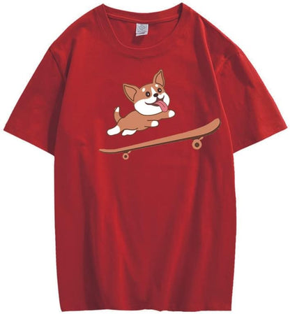 CORIRESHA Adolescente Lindo Shiba Inu Perro Monopatín Cuello Redondo Manga Corta Camiseta Acogedora