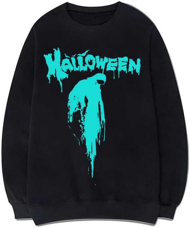 CORIRESHA Teen Halloween Bloody Crewneck Long Sleeve Gothic Scary Sweatshirt