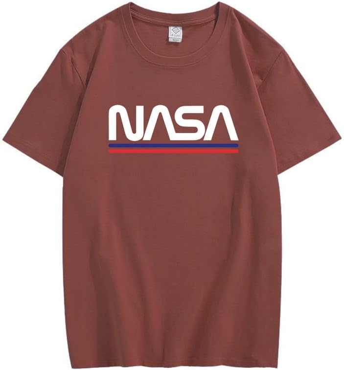 CORIRESHA Teen NASA Letter Print Casual Crew Neck Short Sleeve Basic Cotton T-Shirt