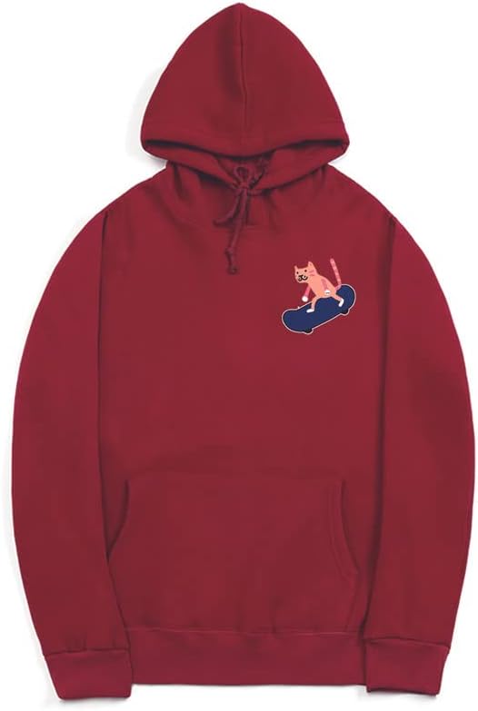 CORIRESHA Adolescentes Divertido Skateboarding Gato Patrón Casual Manga Larga Básica Sudadera con capucha