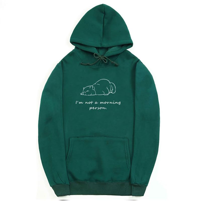 CORIRESHA Sudadera con capucha unisex con diseño de gato durmiendo, informal, de manga larga, con cordón y letras de algodón